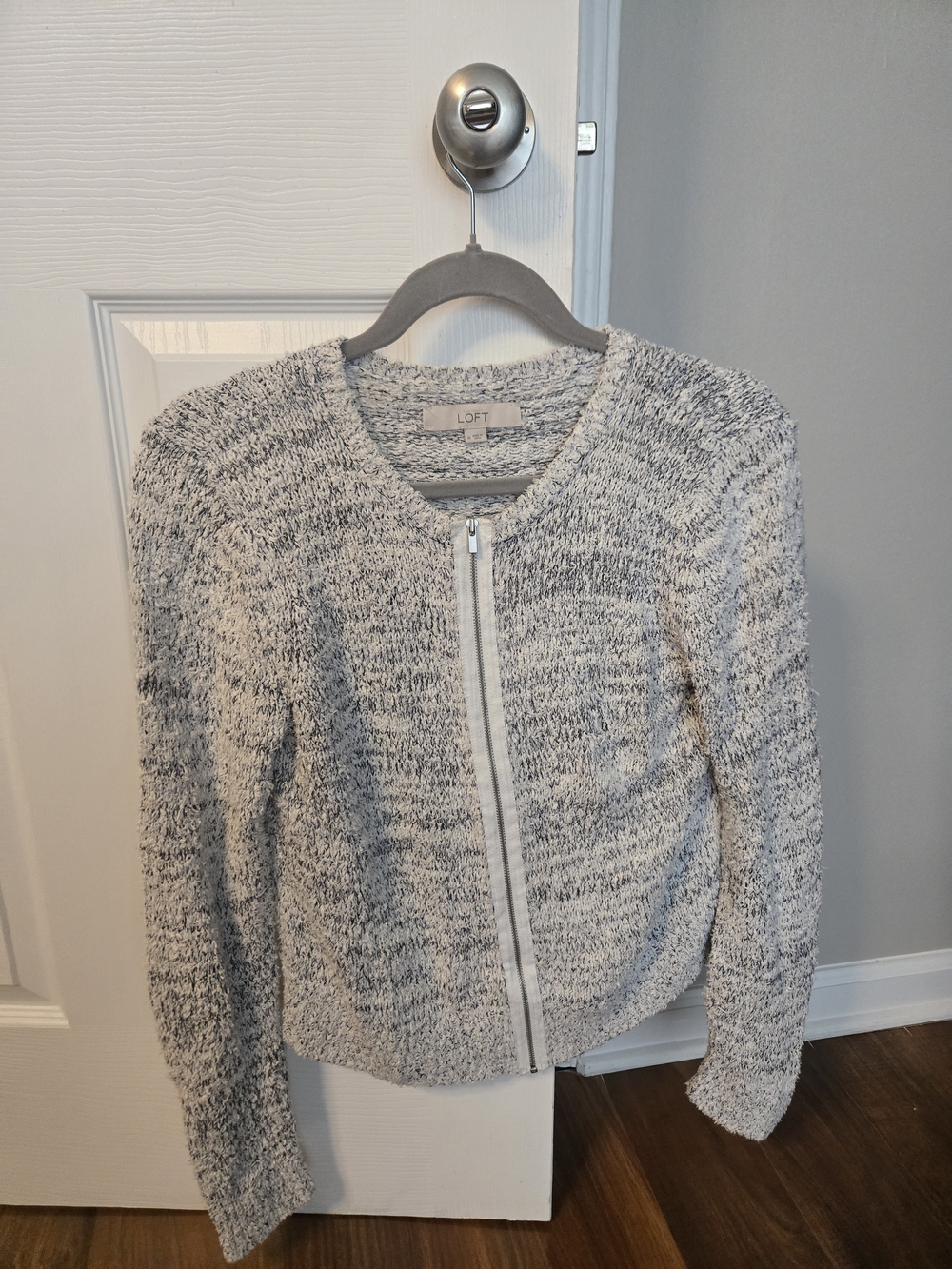 LOFT White Marled Zip-Front Women’s Sweater Jacket
